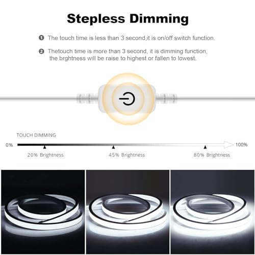 Image of 5V USB LED Neon Lights Strip, White Dimmable Rope Lights, 6.56ft Neon COB LED Strip Light, Flex Waterproof Neon Sign for Indoors Bedroom TV Backlight Cabinets DIY Decor (White)