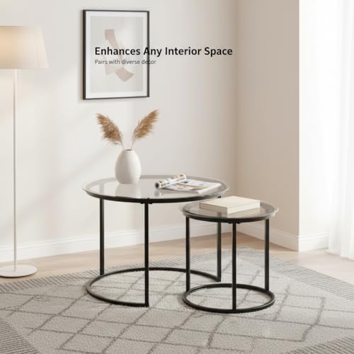 Round Nesting Coffee Table Set of 2, Glass Stacking Minimalist End Table by Cuizehua - Image 5