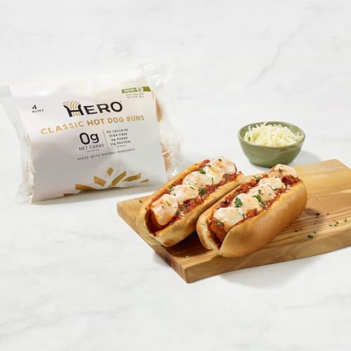 Hero Classic Hot Dog Bun - Delicious Rolls & Net Low Carb Hot Dog Buns | High Fiber, 0g Net Carbs, 0g Sugar & 90 Calories Per Serving | (32 Buns, Pack of 4) - Thumbnail 5