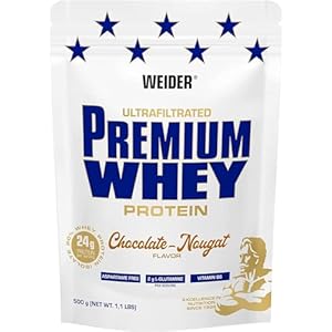 Weider Premium Whey Proteïnepoeder, Low Carb Proteinshakes met wei-eiwit isolaat, chocolade-nougat, (1 x 500 g)