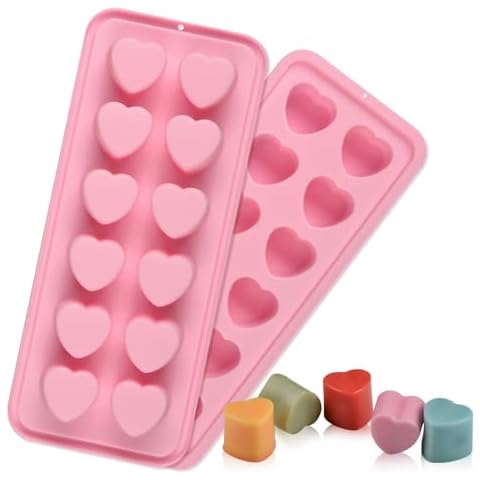 Fimary Fimary Heart-Shaped Chocolate Molds Silicone - Set of 2 Non-Stick Candy Heart Molds Silicone, Food Grade Silicone Heart Molds for Baking, Candy, Gummy, Jelly - Pink Cover