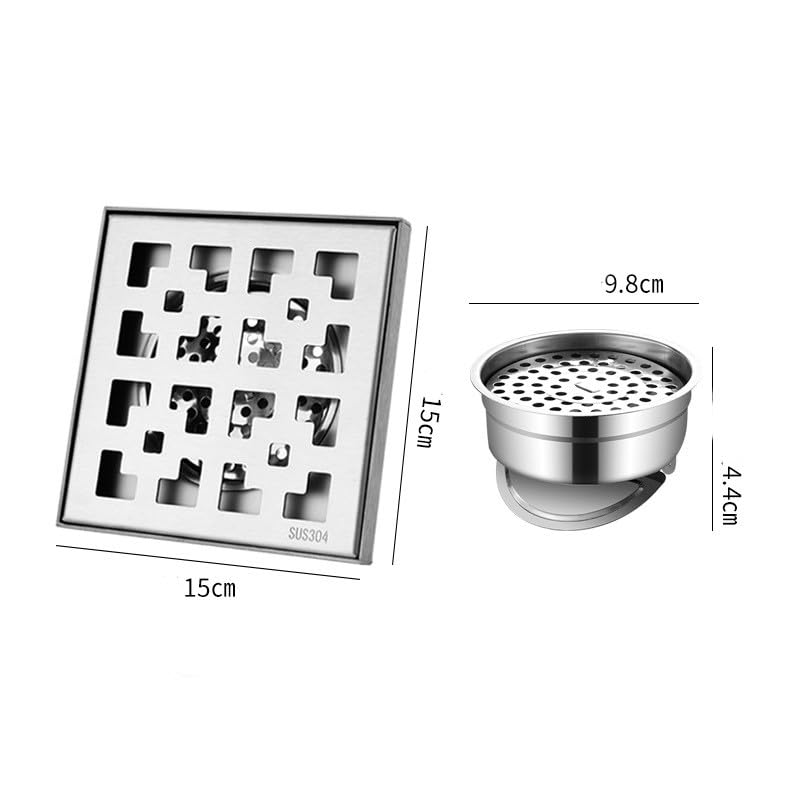 Rejilla Desague Ducha Desagüe de Ducha Filtro Pelo for Inodoro Suelo baño Cuadrado Acero Inoxidable 304 Ducha 10/12/15 CM Accesorio(15CM)