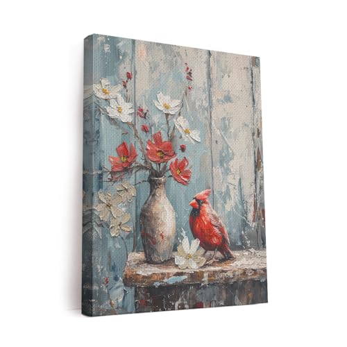 Elivita Rustic Cardinal Farmhouse Art Design 1 Vertical Canvas Wall Art Prints Pictures Gifts Artwork Framed For Kitchen Living Room Bathroom Wall Home Decor Ready to Hang