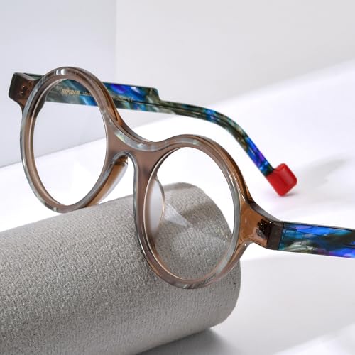 Image of HEPIDEM Multicolor Acetate Glasses Frame Women,Oversize Round Optical Eyeglasses 9345