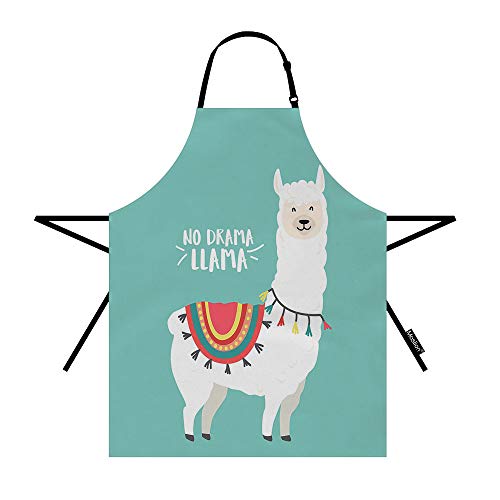 Moslion Llama Apron 31X27 Inch Cute Animal Alpaca With Bohemian Cloths Word No Drama Llama Kitchen Chef Waitress Cook Aprons Bib With Adjustable Neck For Women Men Girls Green White #TOP28
