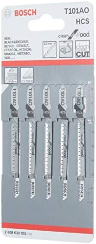 Bosch Professional 5 x Jigsaw blade T 101 AO Clean for Wood (for softwood, curved cut, accessories jigsaw)