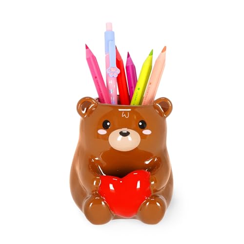 LEGAMI - Stifthalter aus Keramik Desk Friends Motiv Teddy Bear handbemalt Handbemalt Geschenkidee Schreibtisch-Organizer