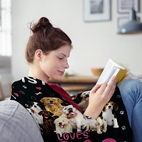 Blanket With Dogs On It For Kids, Just A Girl Who Loves Dogs Blanket Soft Cozy Dog Print Throw Blankets Gifts For Toddler, Cute Puppy Pet Plush Flannel Dog Themed Blanket For Dogs Lover, 40 X 50 Inch #TOP2