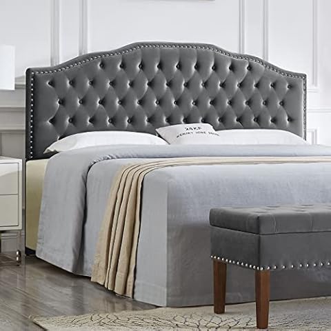 24KF Upholstered Button Tufted King Size Headboard with Nailhead Trim, Soft Velvet Fabric Headboard King/Cal King Size -Dark Gray Cover