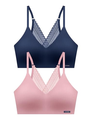 Image of Livona Lace Bralette for Women - Comfort Sports Bra Wireless Padded Bralette with Support Workout Tops Cami Crop S-XXL
