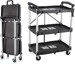ツールワゴン キャスター付き 3段 折りたたみ 総耐荷重90kg キャビネット ツールボックス 工具 棚 キッチンワゴン キャリーワゴン 収納 カート 配膳 作業台 撮影機材 台車 大型 ラック 掃除用 現場用 移動棚 ポリプロピレン