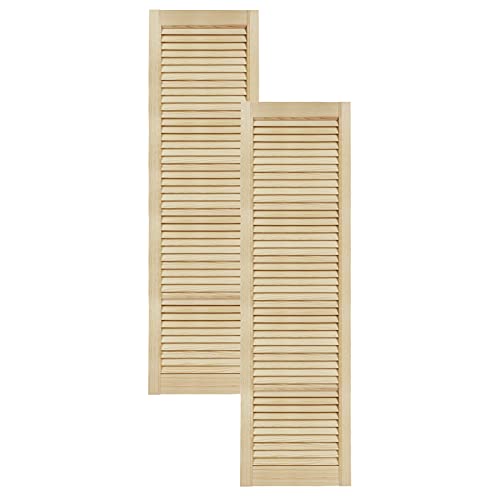DecoMeister Puerta de Lamas Tipo Persiana de Lumbrera de Celosía de Madera Maciza de Pino Para Armarios Frente de Mueble con Listones Abiertos de Dimensiones 394x1406 mm Juego de Dos Piezas