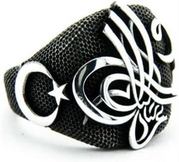 Ottoman moon star tughra silver ring magnificent century style