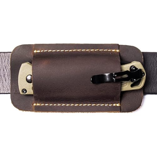 ANBOO Étui Couteau en Cuir avec Boucle de Ceinture Cachée pour Camping Chasse - Porte-Couteau Pliant Professionnel avec 2 Pochettes de Rangement (Marron)