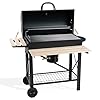 Ravigarden Barbecue Charbon de Bois XXL avec Couvercle | Barbecue à Charbon Américain | Barbecue Extérieur avec Grille 71x38 cm | 2 Tablettes en Bois Rabattables | Récupérateur de Cendres