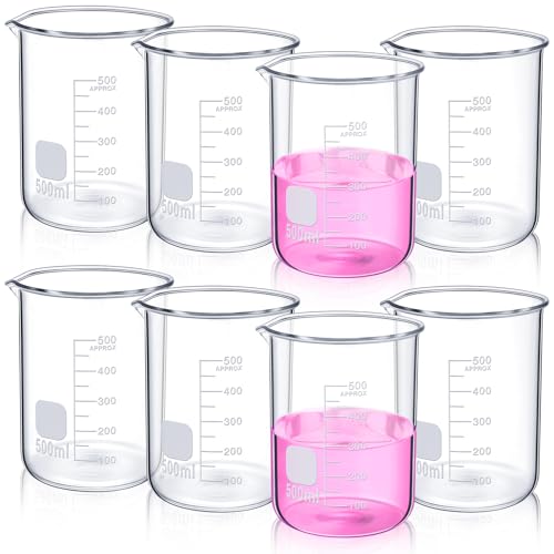 Relaxweex 8 Pcs Glass Lab Beaker 500ml, Borosilicate Low Form Spout