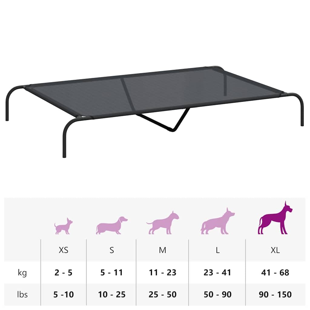 Cuccia rialzata per cani, in textilene, con telaio in acciaio, 150 x 90 x 20 cm, antiscivolo, per esterni, traspirante, cestino robusto, ideale per viaggi e interni