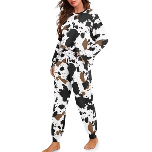 Image of Women's 2 Piece Printed Pajama Set Long Sleeve Sleepwear Set with Long Pants Casual Lounge Sets with Pocket