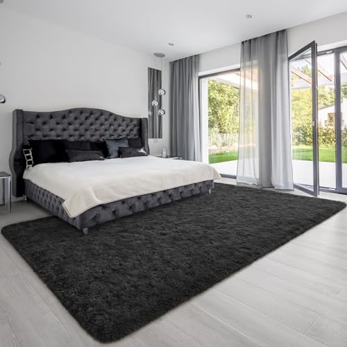 HOMORE Luxury Fluffy Area Rug Modern Shag Rugs for Bedroom Living Room, Super Soft and Comfy Carpet, Cute Carpets for Kids Nursery Girls Home, 4x6 Feet Dark Gray