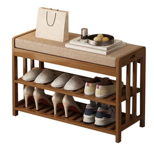 Meuble à chaussures en bois de 50 cm : banc en bambou avec coussin d'assise pour entrée