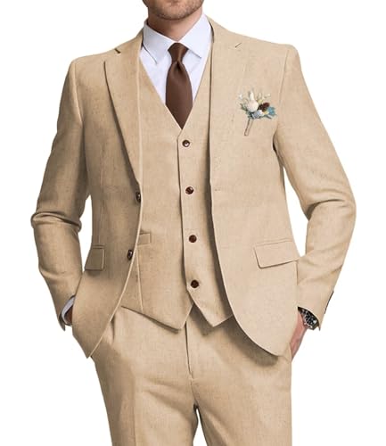 Linen Suit for Men Slim Fit Mens Linen Suits for Men Wedding Prom Casual Men Suits 3 Piece Jacket Vest Pant Set