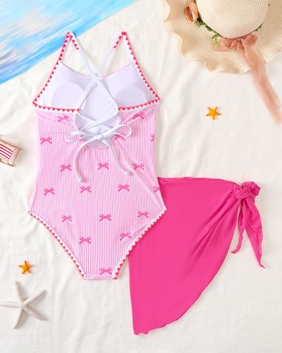 Image of Girls Swimsuit One-Piece Bathing Suit with Cover Up Skirt 7-16Y