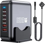 USB C Bloc du chargeur rapide, 120W 6-Port Station de recharge GaN Adaptateur Hub, USB Prise de bande d'alimentation multichargeur mural C avec interrupteur marche/arrêt pour iPad iPhone 16 15 14 13 12 Pro Max Galaxy S23/22-5ft Cord