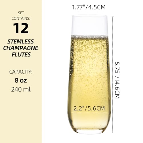 Umeied 12-Pack Stemless Champagne Flutes Set, Crystal Champagne Glasses Set thumb #1