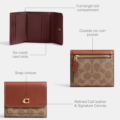 Coach Women's Mila Small Flap Wallet in Signature Canvas Accessory-Travel, B4/Tan Caramel, One Size3