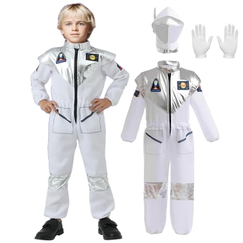 Amycute Astronaut Costume Kids Spaceman Outfit Fancy Dress, Kids Astronaut Cosplay Jumpsuit Space Man Pretend Play Outfit Girls Boys Ages 3-10