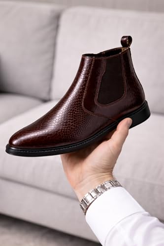 Image of Men's Leather Chelsea Boots | Ankle Boots with Textured Finish Formal & Smart Casual Boots | Comfortable Fit, Trendy, Stylish Boots | Leather Boots for Office /Fashionable