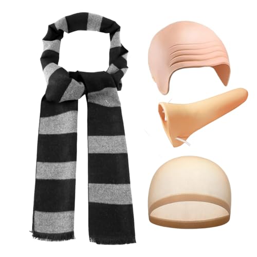 TANTAKO Bufanda Negra y Gris de 71 x 8 Pulgadas con nariz falsa y gorra calva, accesorio de disfraz de Halloween para hombre