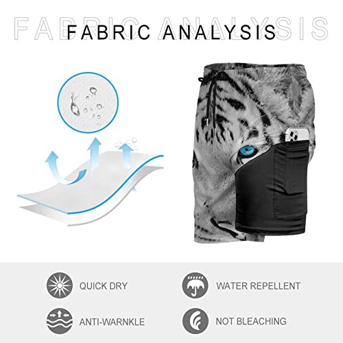 Wild White Tiger Men's Swim Trunks Beach Board Shorts Quick Dry Bathing Suits with Liner 6