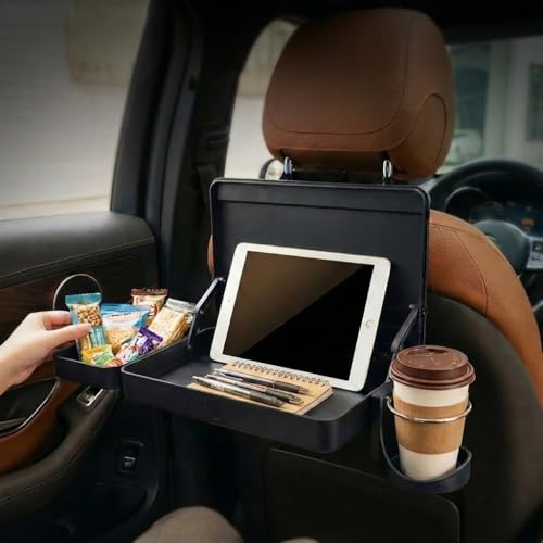 HicyWant Car Back Seat Tray Table - Foldable & Adjustable Travel Desk for Eating Working Gaming | Sturdy Plastic Snack Lap Tray for Adults | Fits SUV Sedan Minivan (Folding Storage Box)