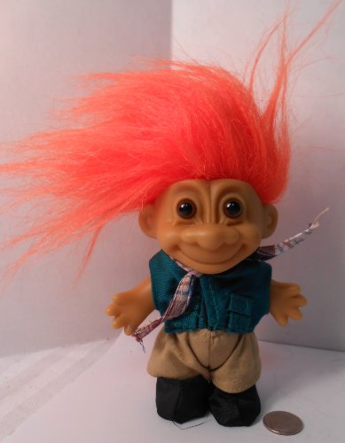 Muñeco Troll con Cabello Naranja Neón y Ojos Marrones 6" miniatura 1