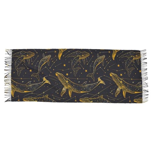 ALAZA Women's Scarves Winter Scarf Cashmere Feel Pashmina Shawls Wraps Line Whale Soft Warm Lightweight with Tassels Fall2