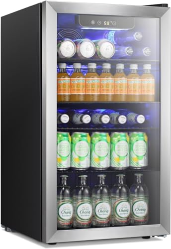 Antarctic Star Beverage Refrigerator Cooler -120 Can Glass Door Mini Fridge, for Soda Cola Beer or Wine Constant Glass Door Small Drink Dispenser Clear Front Door for Home, Bar 3.2cu.ft