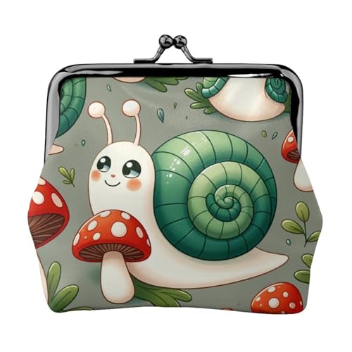 Pu Leather Buckle Coin Purse Snails-Mushrooms-Pattern Girls Kiss-Lock Change Purse Wallets