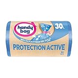 HANDY BAG Rouleaux de 20 Sacs Poubelle 30 L PROTECTION ACTIVE, 80% de plastique recyclé, Fermeture à Lien, Anti-Fuite, 50 x 70 cm, Bleu, Opaque