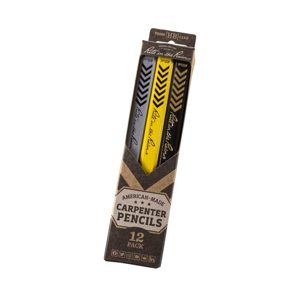 Rite in the Rain All-Weather Carpenter Pencils, Tough Medium HB Lead, Made in the USA, 12 pack (No. 59-12)
