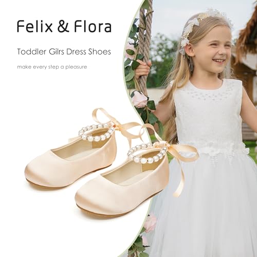 Image of Felix & Flora Girls Toddler Little Ballet Shoes - Flower Girls Mary Jane Flats Dress Shoes Party Wedding