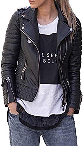 D DOLLY LAMB Women's Lambskin Leather Moto Biker Jacket - Winter Wear - Round Neck Collar