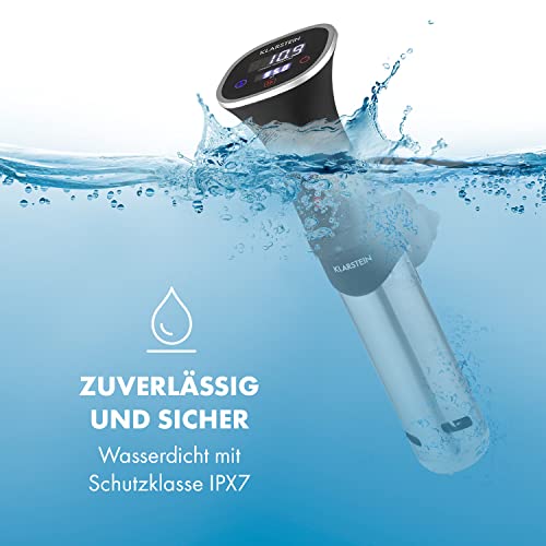 Klarstein Sous Vide Garer, Effizienter Sous Vide Stick, Sous-Vide-Garer, Sous Vide Garer Stick, 1200 W, 20-95°C, Timer, App-Steuerung, Touch-Display, 3D Circulation, 10-15 Liter, Edelstahl, Schwarz