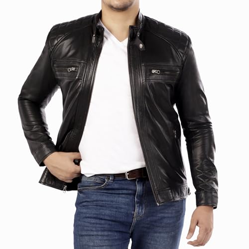 Image of Jild Signature Diamond Style Lambskin Leather Jacket Men - Premium Leather Cafe Racer Vintage Look Motorcycle Jacket Men