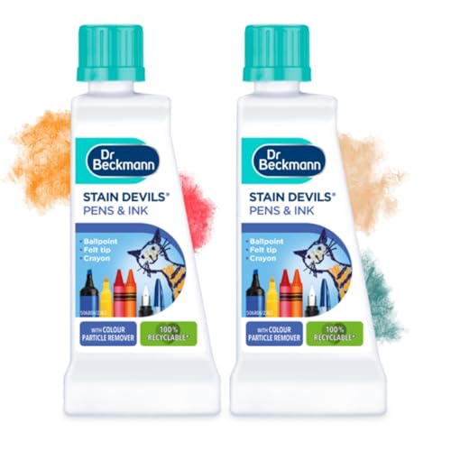 2x Stain Devils Pen and Ink 50ml Stain Remover Pen for Fabric Ballpoint & Marker Stain Eraser, Colour-Particle Remover, Recyclable Travel-Size