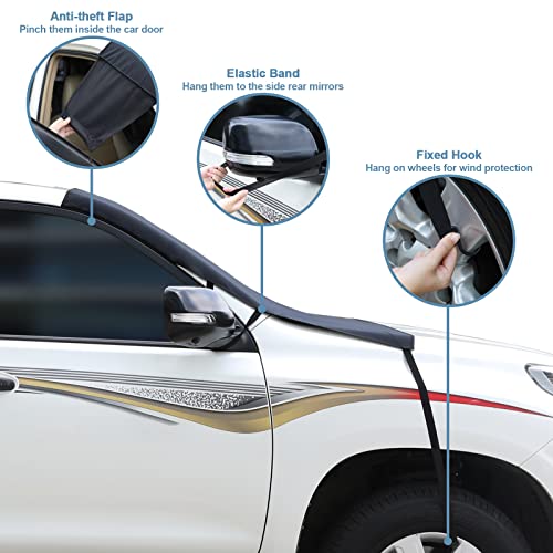 Image of Cosyzone Windshield Cover for Ice and Snow, XL Size (Black)-600D Oxford Fabric Weatherproof for Winter, Includes Anti-Theft Straps&Storage Bag, Fits Most Cars, Trucks, Vans, SUVs(70.86 x 51.2 inches)