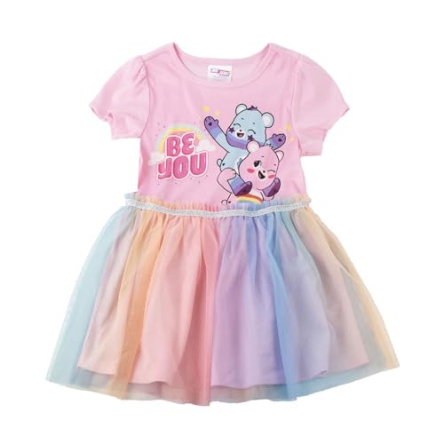Robe d'été Care Bears fille 4 ans en coton léger rose à manches courtes
