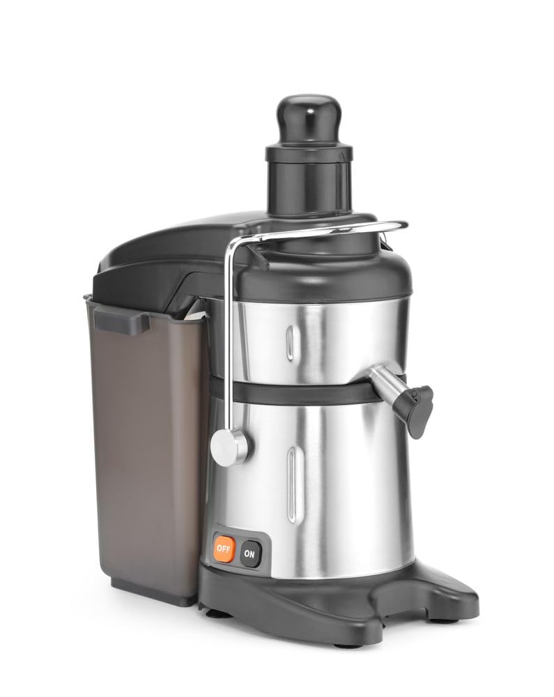 HENDI Saftpresse, elektrisch, Zitruspresse, Orangenpresse, ideal für hartes Obst und Gemüse, bis zu 3000 U/min, 490x280x510mm, Edelstahl