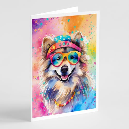 Caroline's Treasures DAC2519GCA7P Keeshond Hippie Dawg Greeting Cards Pack of 8 Blank Cards with Envelopes Whimsical A7 Size 5x7 Blank Note Cards