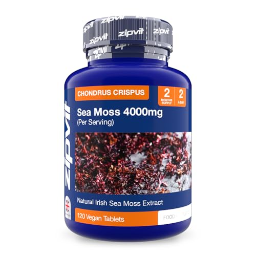 Zipvit Irish Sea Moss 4000mg, 120 Vegan Tablets, High Strength Superfood, Naturally Rich in Minerals, 2 Month Supply, Responsibly Sourced Seaweed
